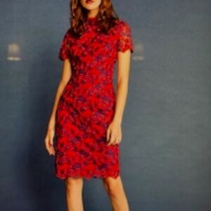 NWT!  From Neiman Marcus, TRINA TURK Floral Red/Purple lace dress, Size 8, $378